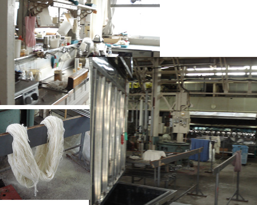 オリエンタルカーペット社染色の試験室・機械・染色前の糸