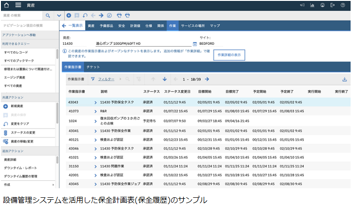 設備管理システムを活用した保全計画表のサンプル